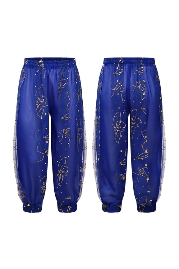 Kids Girls Belly Dance Pants Bloomers Shiny Floral Print Pants for Stage Performance Halloween Theme Party