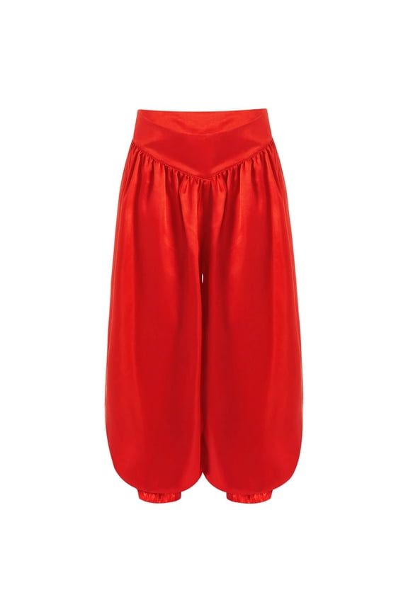 Kids Girls Belly Dance Performance Harem Pants Wide-Leg Satin Trousers For Carnival Event Theme Party