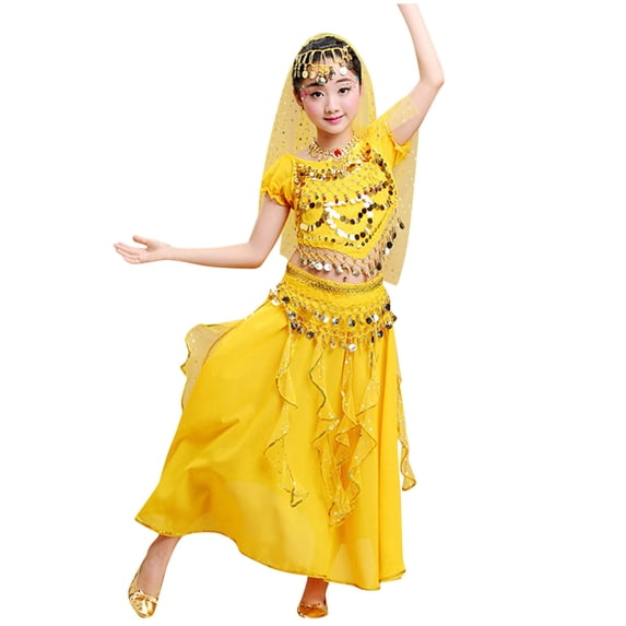 Kids Girls Belly Dance Sequin Dance Halloween Wear Carnival Sets