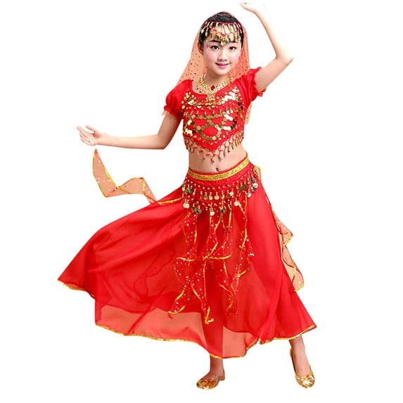 Kids Girls Belly Dance Sequin Dance Halloween Wear Carnival Sets