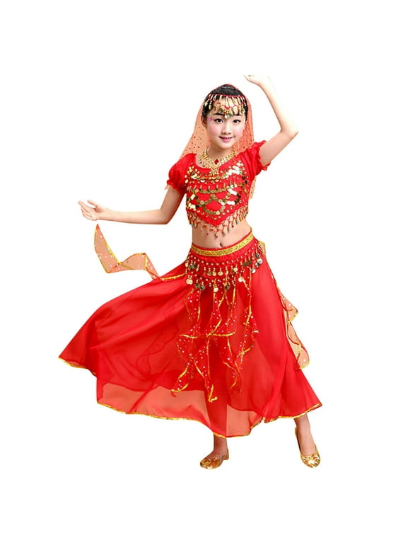Kids Girls Belly Dance Sequin Indian Dance Costume Halloween Wear Carnival Sets