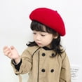 thumbnail image 1 of Kids Girls Beret Hat Artist Hat Solid Warm Beanie Cap Winter Autumn, 1 of 6
