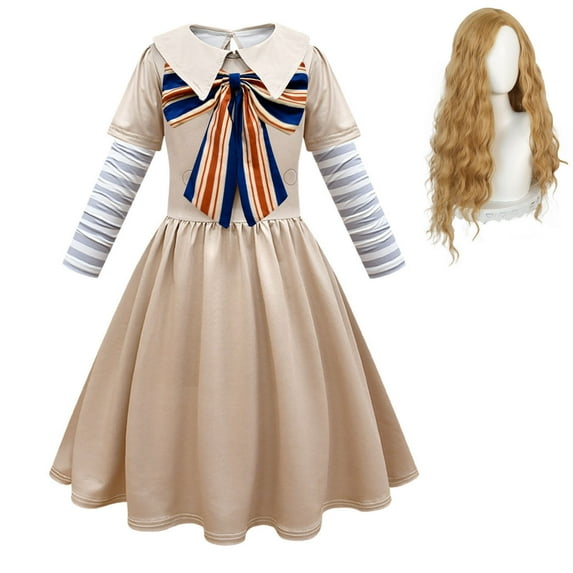 Kids Girls Big Bow School Uniform Dress Halloween Megan Horror Doll Cosplay Costume