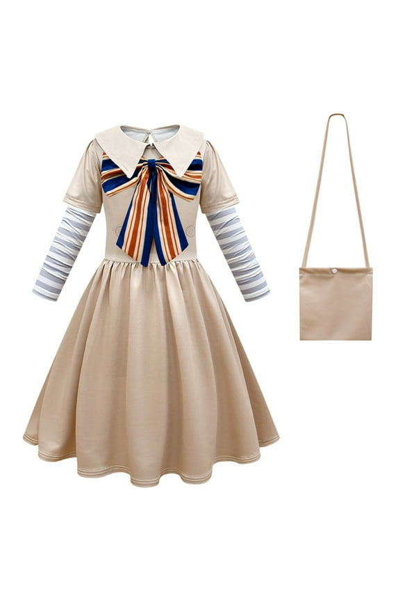 Kids Girls Big Bow School Uniform Dress Halloween Megan Horror Doll Cosplay Costume