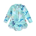 thumbnail image 1 of Kids Girls Bikini, Long Sleeve Swimsuit Stand Collar Sea Animal Print Swimwear for Summer Beach 9 Months-5 Years, 1 of 8