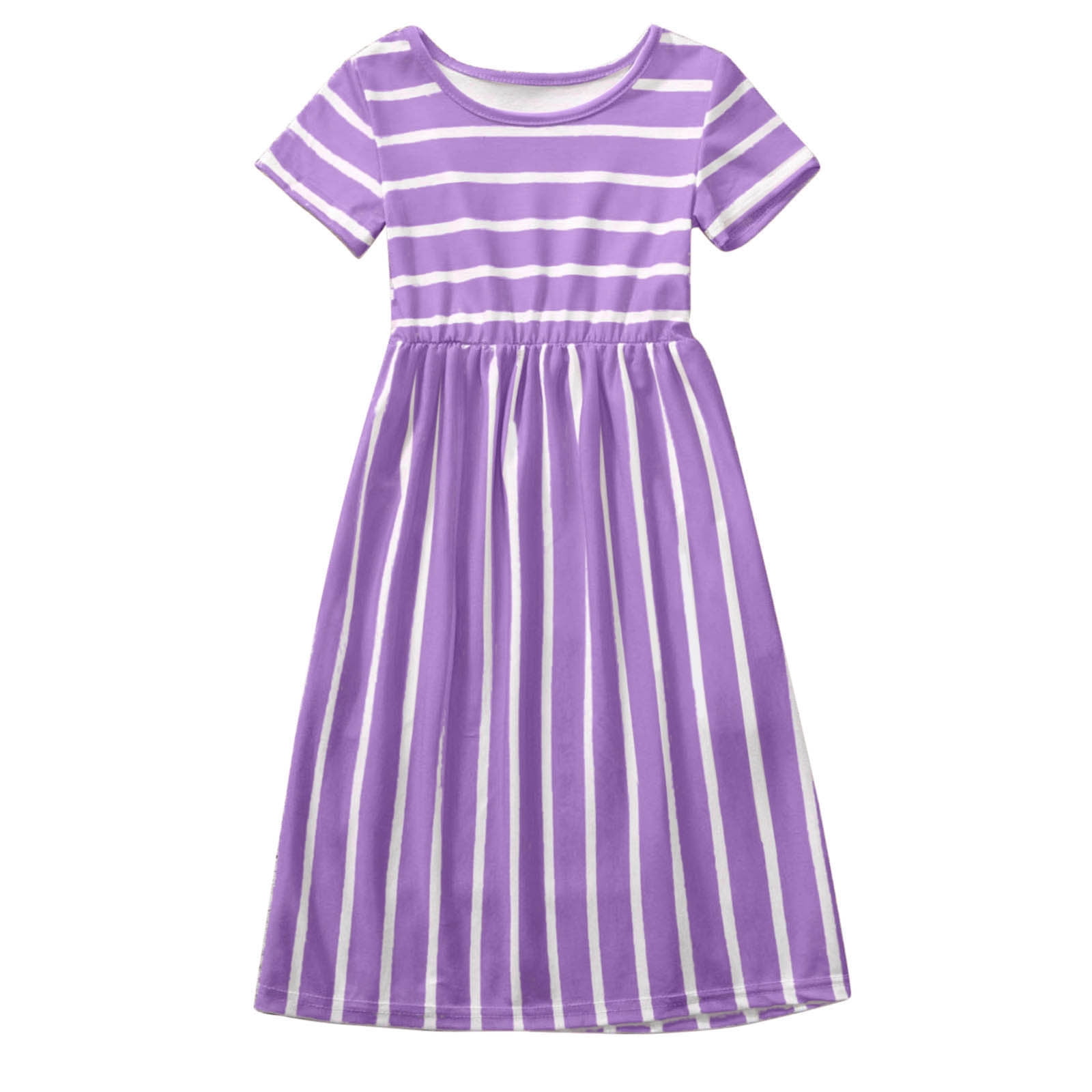 Kids Girls Bodycon Dress Short Sleeve Striped Cute Prints Princess