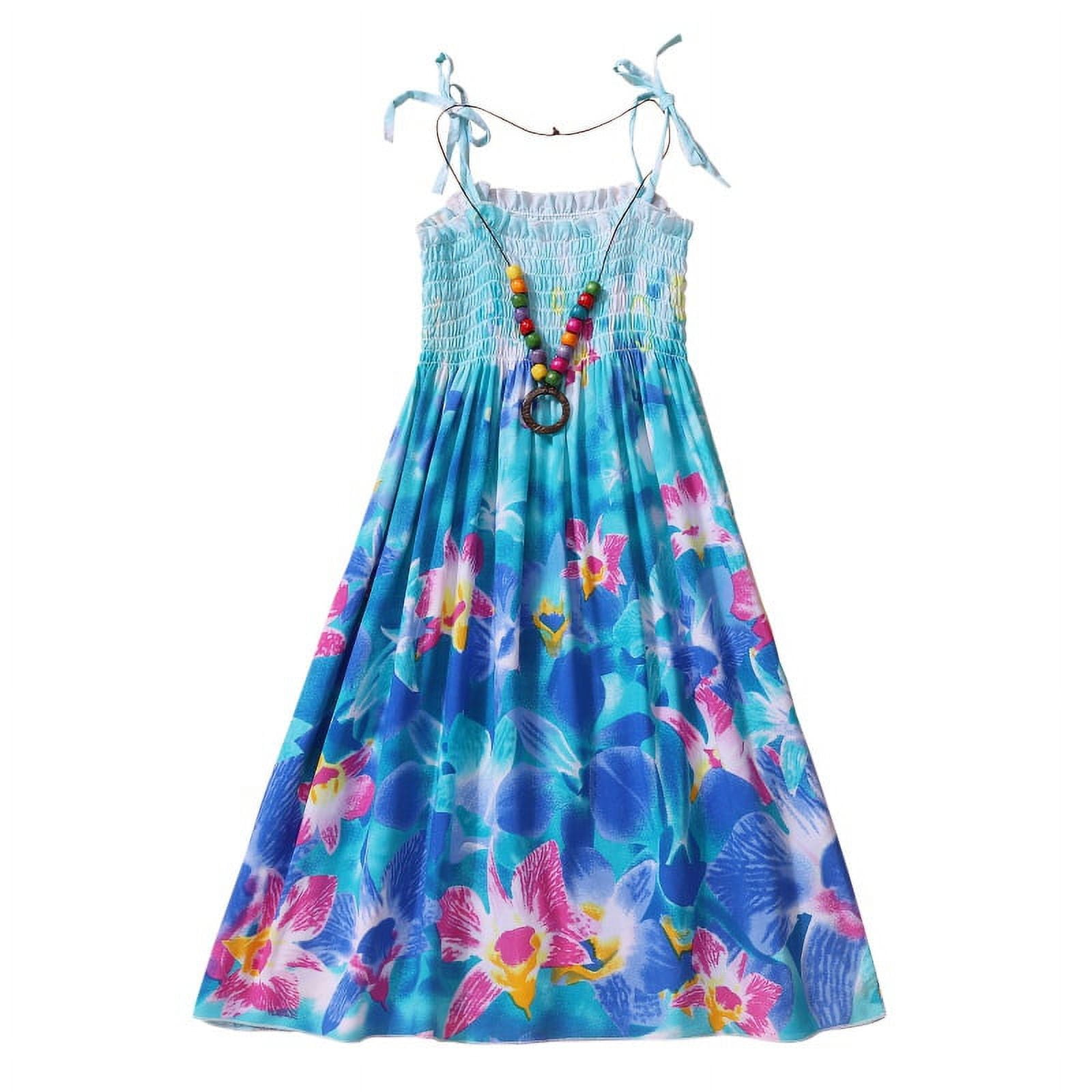 Kids Girls Bohemian Beach Dress Floral Sleeveless Rainbow Boho Beach