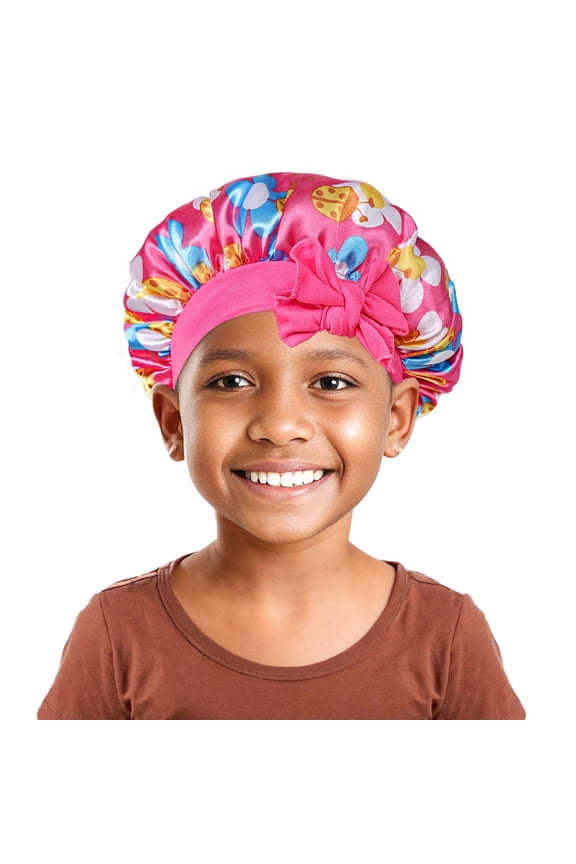 Kids Girls Bonnets Silk Bonnet for Child Satin Bonnet for Sleeping Baby Toddler Tie Bonnet Sleep Cap Hot Pink One Size