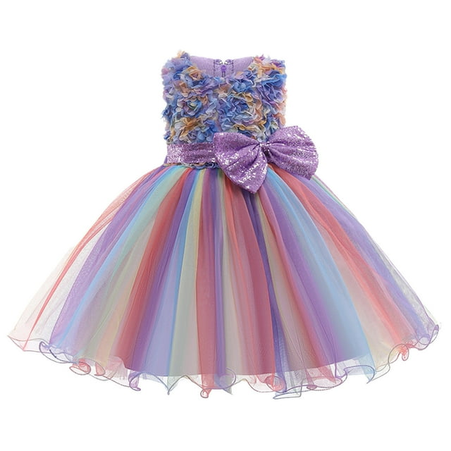 Kids Girls Bowknot Paillette Tulle Pageant Gown Birthday Party Princess ...