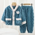 thumbnail image 1 of Kids Girls Boy Winter Flannel Set Long Sleeve Thermal Fleece Lined Top Solid Color Pants 2-Piece Outfit, Warm Homewear for Boys and Girls Blue 4-5 Years, 1 of 5