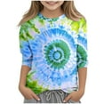 thumbnail image 1 of Kids Girls Boys 3/4 Sleeve Tops Creative Tie-dye Prints Crewneck Tshirts Basics Tee 2025 Fall Trendy Clothes, 1 of 5