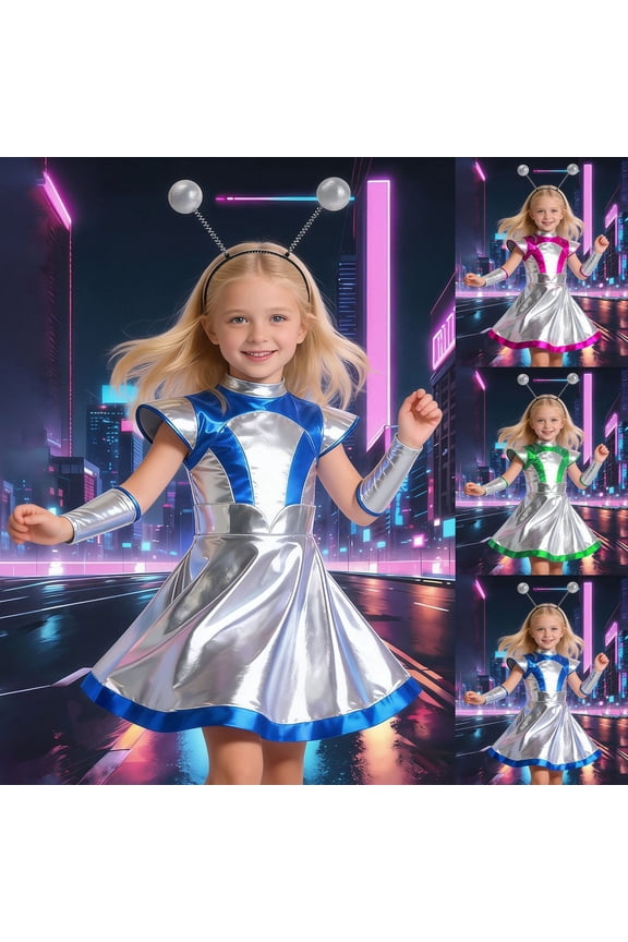 Kids Girls Boys Artificial Intelligence Alien Role Play Dress Up Roleplay Party Performance Outfit Dress Up Blue 5 Y-6 Y