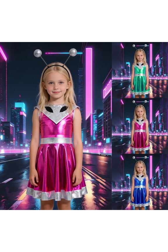 Kids Girls Boys Artificial Intelligence Alien Role Play Dress Up Roleplay Party Performance Outfit Dress Up Green 4 Y-5 Y