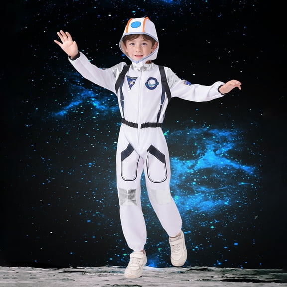 Kids Girls Boys Astronaut Space Suit Student Performance Dress Up Professional Dress Up Set Carnival Retro White 7 Y-8 Y