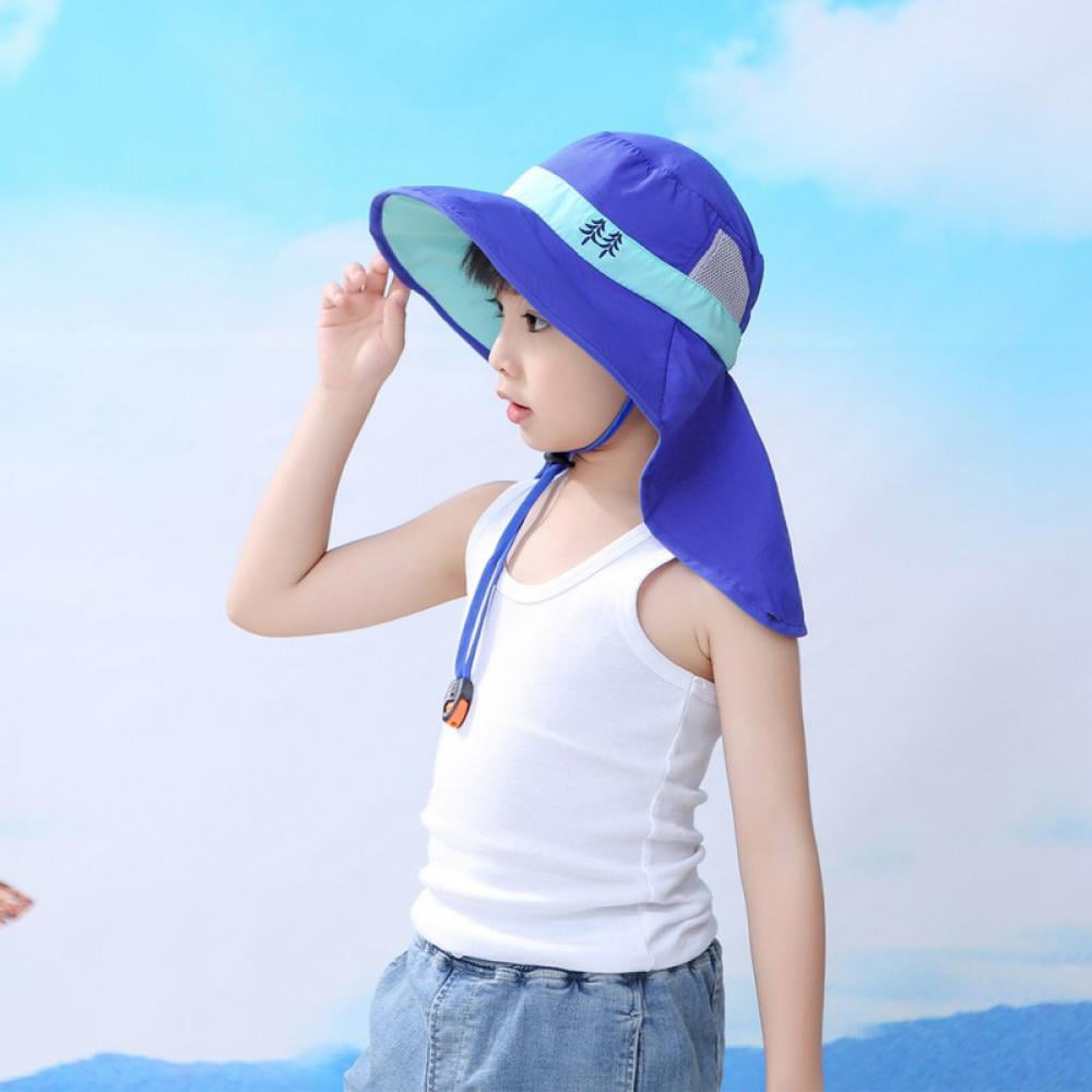 Kids Girls Boys Beach Sun Hats UV Protection Summer Fishing Bucket Hat with  String Neck Flap Cover 