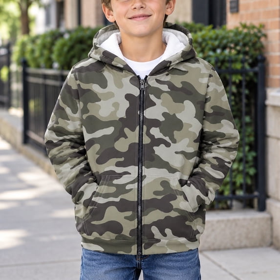 Kids Girls Boys Camouflage Zip Up Hoodie with Pocket and Drawstring Long Sleeve Casual Jacket Oversized Sweatshirt 5-6 Years