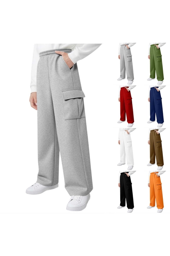 Kids Girls Boys Cargo Pants High Waist Stretch Fit Wide Straight Leg Cargo Pocket Combat Pants Khaki 9-10 Years