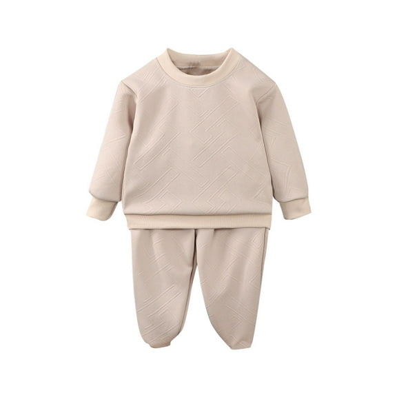Kids Girls and Boys Casual Fashion Long Sleeve Round Neck Sweatshirt and Jogger Pants Set for Ages 2-11, Soft and Breathable Fabric, I for Daily Wear Khaki 2-3 Years