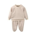thumbnail image 1 of Kids Girls and Boys Casual Fashion Long Sleeve Round Neck Sweatshirt and Jogger Pants Set for Ages 2-11, Soft and Breathable Fabric, I for Daily Wear Khaki 6-7 Years, 1 of 5