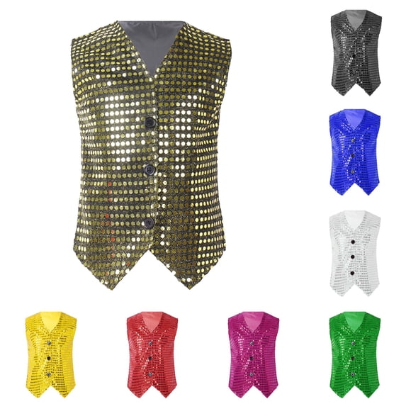 Kids Girls Boys Casual Sequin Glitter Party Carnival Gown Sleeveless Vest Top Kids Polyester Top 4-5 Years