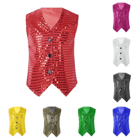 Kids Girls Boys Casual Sequin Glitter Party Carnival Gown Sleeveless Vest Top Kids Polyester Top 8-9 Years