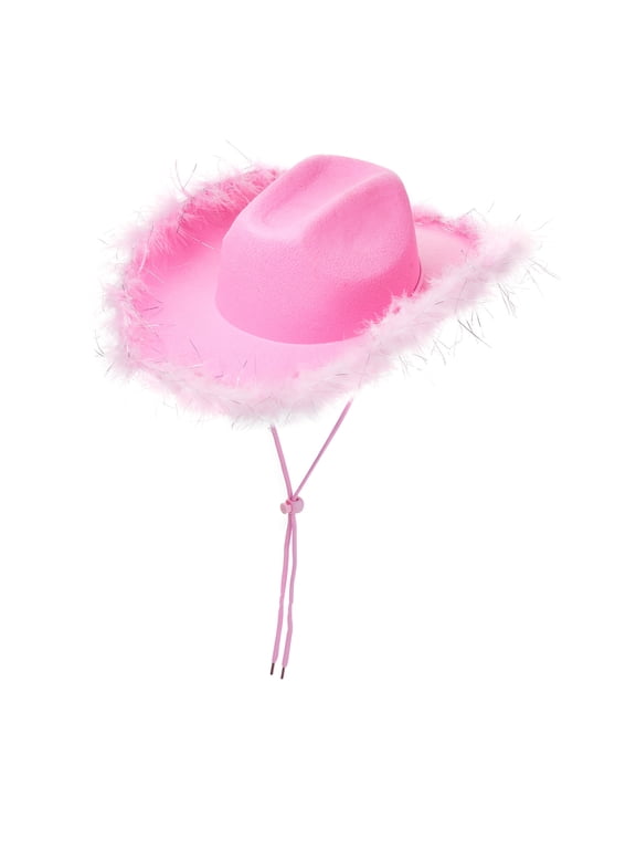 Kids Girls Boys Cowboy Hats Wide Brim Western Cowgirl Hat with Adjustable Strap Felt Fedora Hat Costume Accessories