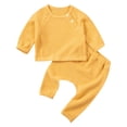 thumbnail image 1 of Kids Girls and Boys Fall Winter Solid Color Waffle Two-Piece Set Casual Long Sleeve Round Neck Outfit for Ages 3-24 Months Comfortable and Stylish Yellow 12 Months, 1 of 9