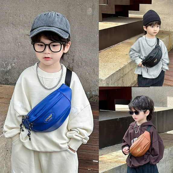 Kids Girls Boys Fanny Pack, Fashion Waterproof Waist Pack with Adjustable Belt, PU Leather Large Capacity Kids Crossbody Belt Bag for Travel Hiking Cycling Running Camping