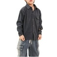thumbnail image 1 of Kids Girls and Boys Fashionable Long Sleeve Pocket Shirt for Kids Girls and Boys, Cute Solid Color Corduroy Top, Casual Wear for Parties and Daily Outfits Gray 2 Years, 1 of 5