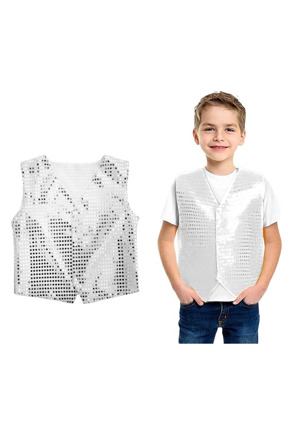 Kids Girls Boys Glitter Sequin Vest Sleeveless Button Down Jacket Waistcoat for Belly Hip Hop Jazz Stage Performance 7-8 Years