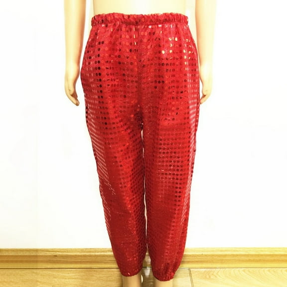 Kids Girls Boys Glitter Sequins Hip Hop Jazz Dance Pants (Red 7-8 Years)