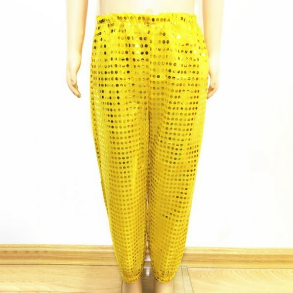 Kids Girls Boys Glitter Sequins Hop Jazz Dance Pants (Yellow 3-4 Years)