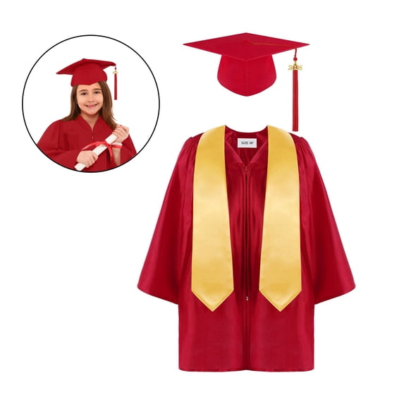 Kids Girls Boys Graduation Cap and Gown Set with Tassel Girls Graduation Outfit Kid Graduation Dress 8-9 Years
