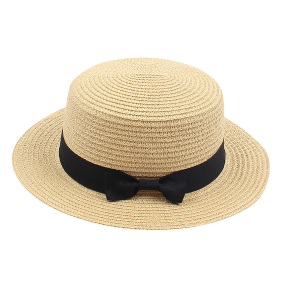 Kids Girls Boys Summer Fedora Straw Hat - Wide Brim, Floppy, Beach Sun Cap Visor - Straw Material, Comfortable, Breathable, Fits 3 - 8 Years Old