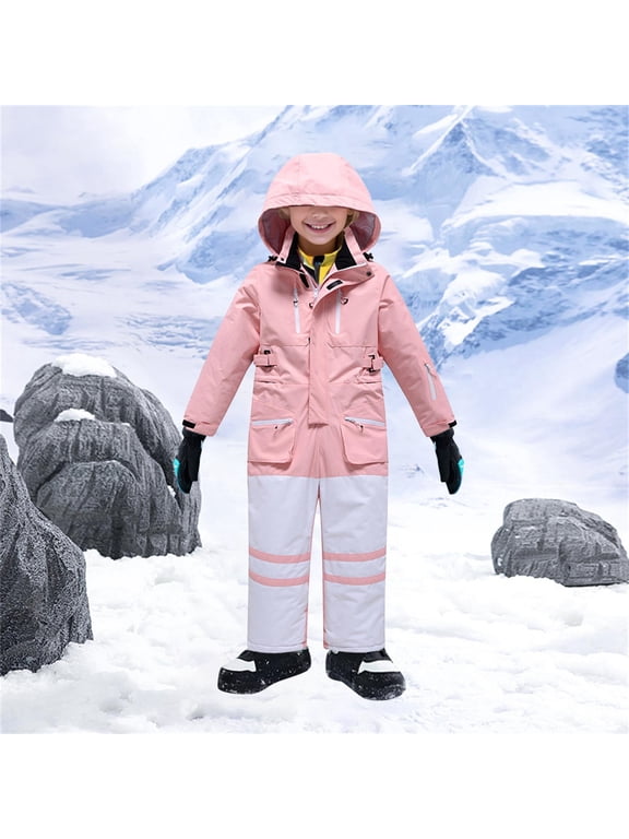 Kids Girls Boys Jacket One Piece Ski Suit Hooded Winter Snowsuit With Waterproof Shell Warm Performance Outerwear Lightweight Coat 12-13T