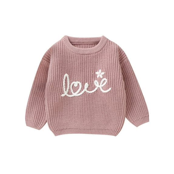 Kids Girls Boys Knitting Clothes 6M 9M 12M 18M 24M 3Y Toddler Winter Crochet Sweater Letter Flower Embroidery Long Sleeve Pullover Tops Knitwear