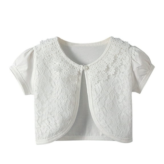 Kids Girls Boys Lace Short Sleeve Princess Bolero Cardigan Tops Size 110 White