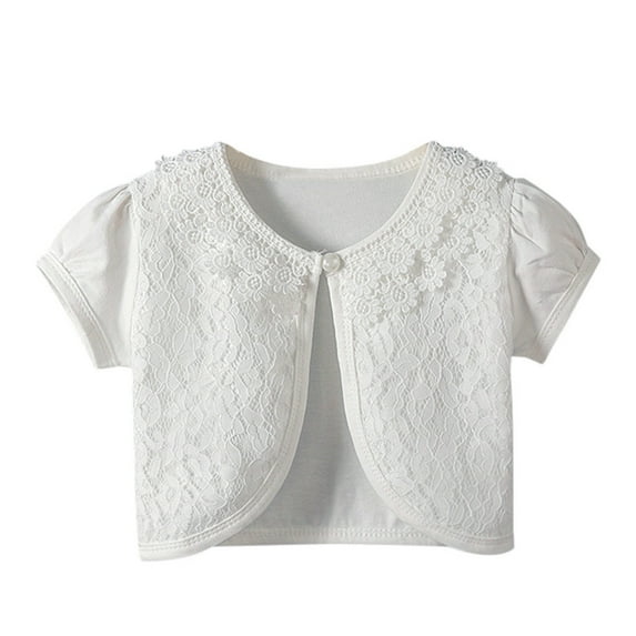 Kids Girls Boys Lace Short Sleeve Princess Bolero Cardigan Tops Size 130 White