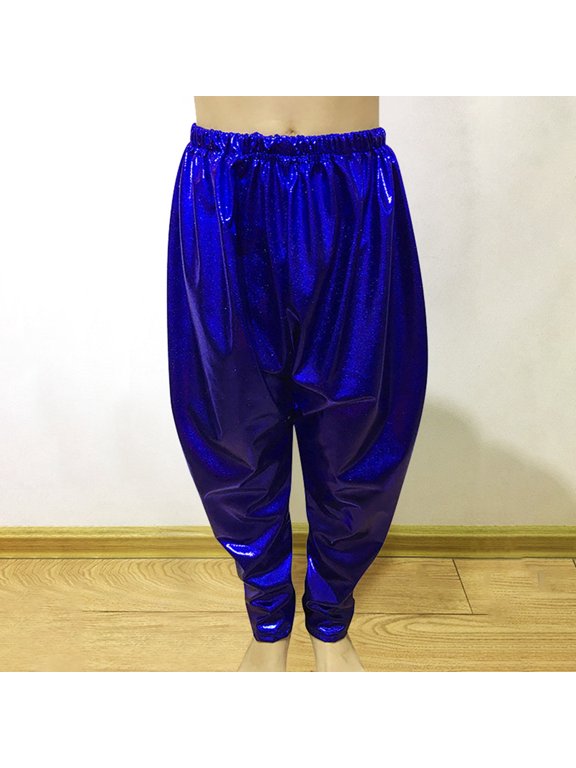 Kids Girls Boys Metallic Harem Dance Pants Loose Fit For Modern Hop Street Dancewear Loose Fit Girls Pants Blue 13-14 Years