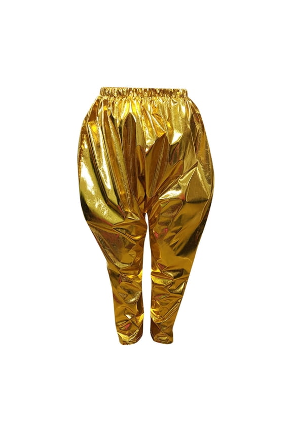 Metallic Pants for Girls Hop Dance Joggers Elastic High Waist Street Dancewear Solid Color Sweatpants Gold 5-6 Years
