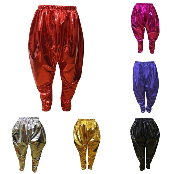 Kids Girls Boys Metallic Harem Dance Pants Loose Fit for Modern Hop Street Dancewear plus Size Girl Leggings 11-12 Years