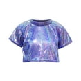 thumbnail image 1 of Kids Girls Boys Metallic Shiny Dance Crop Tops Short Sleeves Stretch Shirt Jazz Hip Hop Dance Costumes T-Shirt Fashion Sparkly Round Neck Tee Shirts, 1 of 2