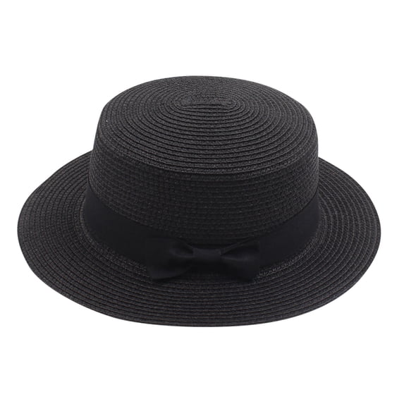 Kids Girls Boys Packable Boater Straw Hat Wide Brim Beach Sun Bow Bucket Hat Panama Fedora Summer Sun Visor Hat