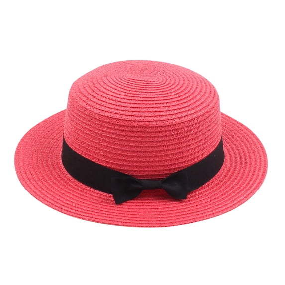 Kids Girls Boys Packable Boater Straw Hat Wide Brim Beach Sun Bow Bucket Hat Panama Fedora Summer Sun Visor Hat