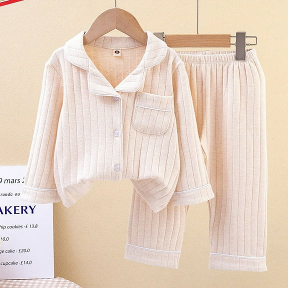 Kids Girls Boys Pajamas Set PJ'S Long Sleeve Button Down Winter Warm Sleepwear Loungewear Size 5-6 Years