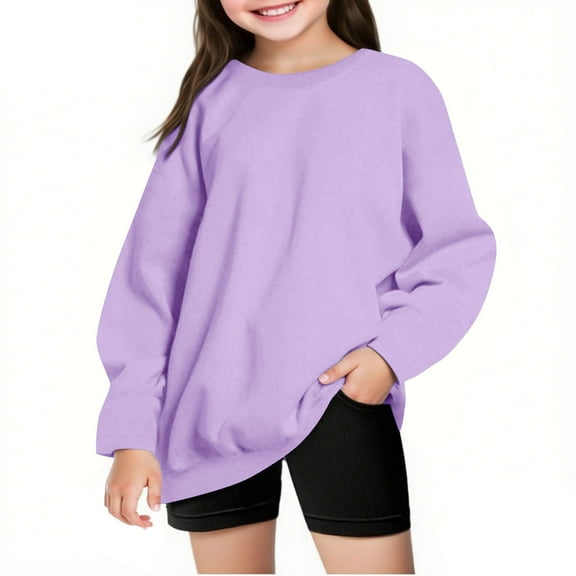Kids Girls Boys Plain Sweatshirt Comfy Pullover Shirt Fleece Hooded Jumper Pullover Crew Neck Long Sleeve Top Casual Fashion for Childrens Unisex Fall Winter