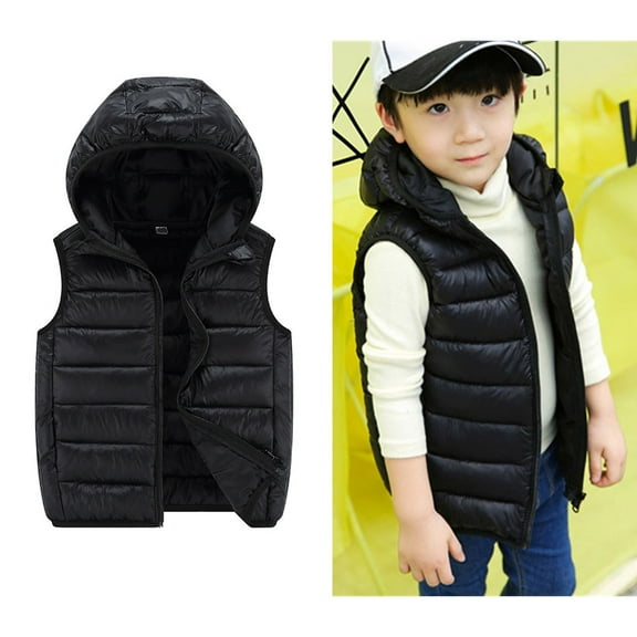Kids Girls Boys Puffer Vest Kids Boys Girls Winter Vest Hooded Jacket Zipper Up Down Coats Winter Clothes for Children 8-10 Years