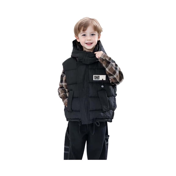Kids Girls Boys Puffer Vest Kids Boys Girls Winter Vest Hoodie Vest Zipper Windproof Jacket Outwear Child Puffer Jacket for Boys 7-8 Years