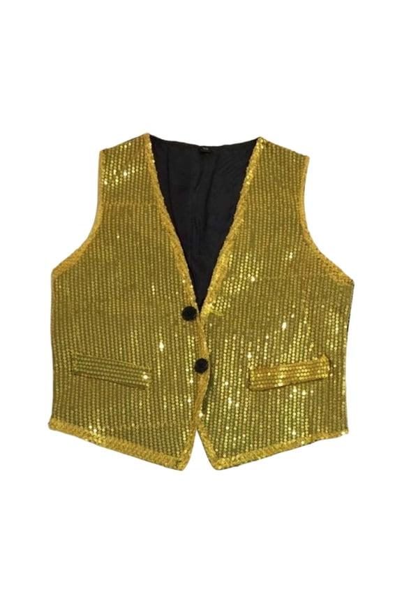 Kids Girls Boys Sequin Vest Sleeveless V Neckline GoldVest Shiny Vest Kids Hip-Hop Dance Shirts Disco Waistcoat Stage Performance Wear 7-8 Years
