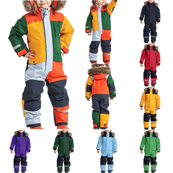 Kids Girls Boys Snowsuits Hooded Winter Outdoor Overalls Snowboarding Ski Suits Colorful Snowsuits Warm Ski Suits Thicken Jacket Winter Jumpsuits 2024 Multicolor 120